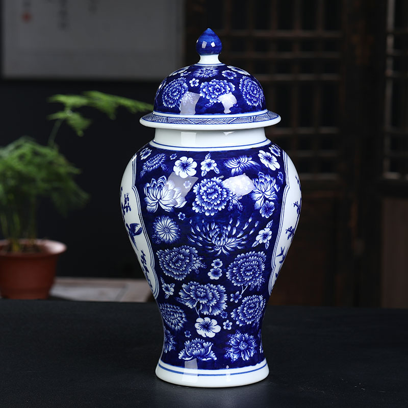 Jingdezhen blue and white ceramics storage tank general tea pot Chinese style household adornment sitting room ark, furnishing articles