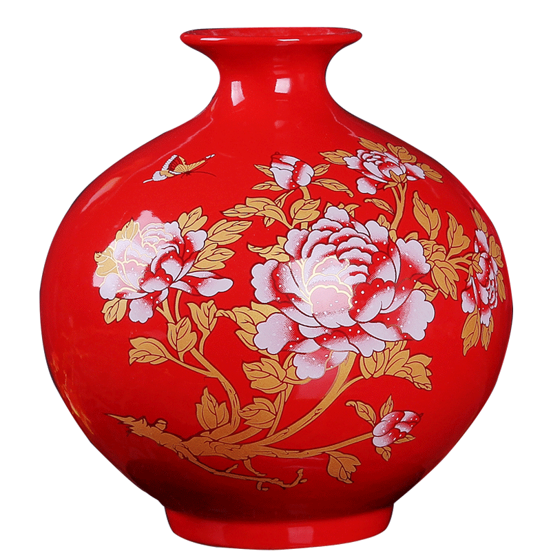 In landscape water garden of jingdezhen ceramics China red peony pomegranate vase household adornment new home furnishing articles