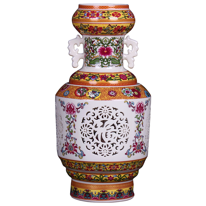 Jingdezhen ceramics hollowed famille rose porcelain vase archaize contracted sitting room home fashion accessory products furnishing articles