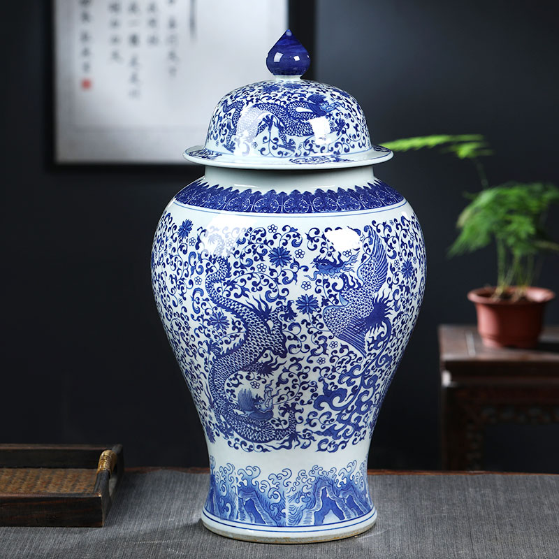 Jingdezhen ceramics general archaize of blue and white porcelain jar with cover large storage tank tea pot ornament furnishing articles