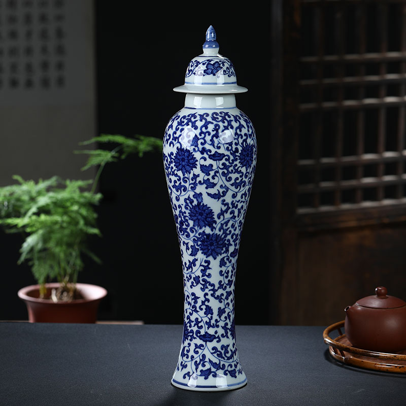 Jingdezhen ceramics arts and crafts porcelain vase of blue and white porcelain vase sitting room adornment household can of rich ancient frame furnishing articles