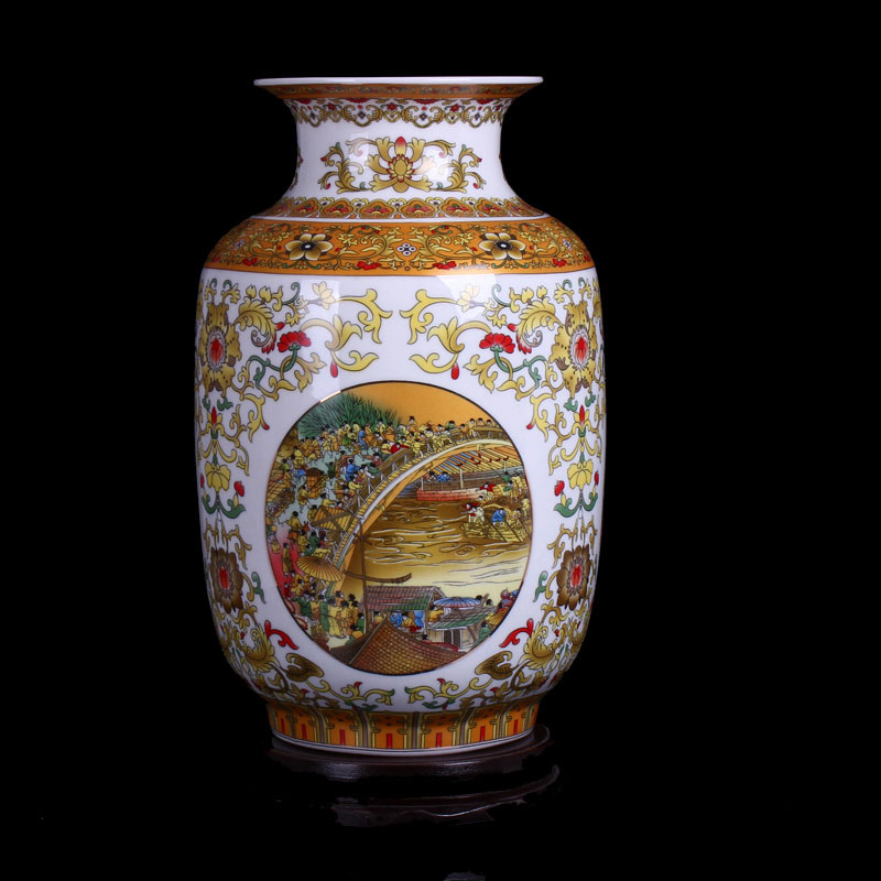 Qingming scroll classical jingdezhen ceramics vase classical Chinese style household adornment handicraft furnishing articles