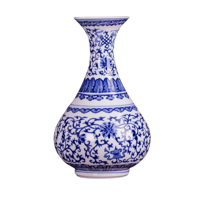 Jingdezhen blue and white ceramic vase furnishing articles restoring ancient ways is the sitting room adornment creative flower arranging flowers, rich ancient frame decoration