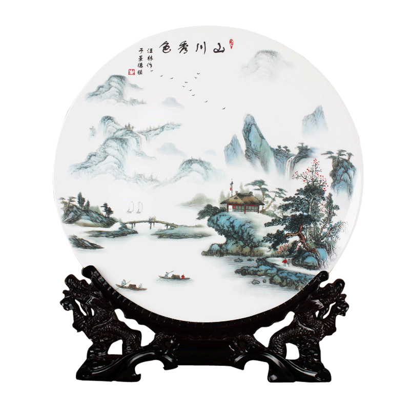 Jingdezhen ceramic landscapes hang dish plate pendulum decoration sit I and fashionable household decoration plate furnishing articles