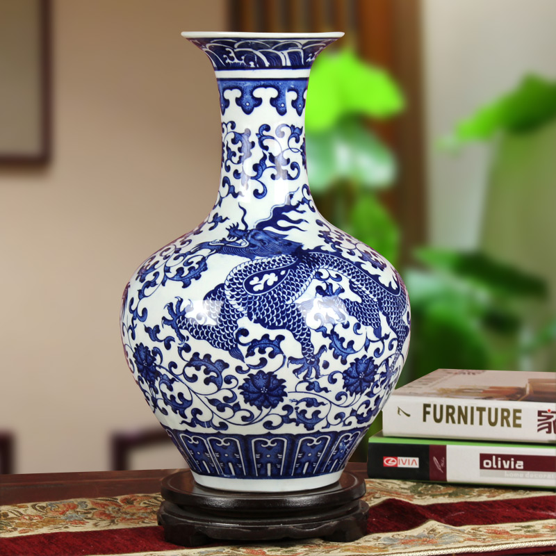 Archaize dragon pattern of blue and white porcelain vase household act the role ofing is tasted the modern jingdezhen ceramics handicraft furnishing articles in the living room