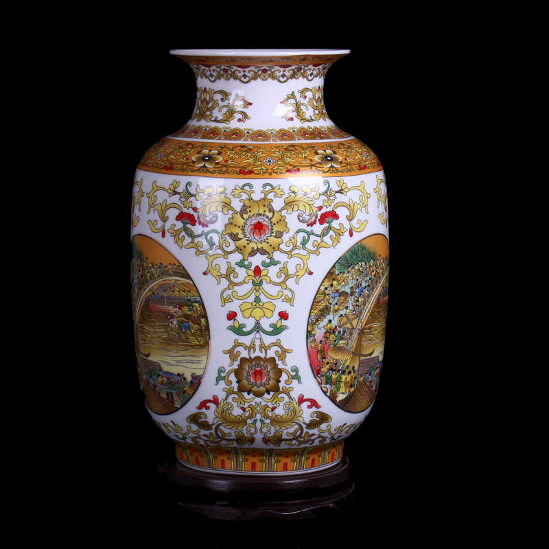Qingming scroll classical jingdezhen ceramics vase classical Chinese style household adornment handicraft furnishing articles