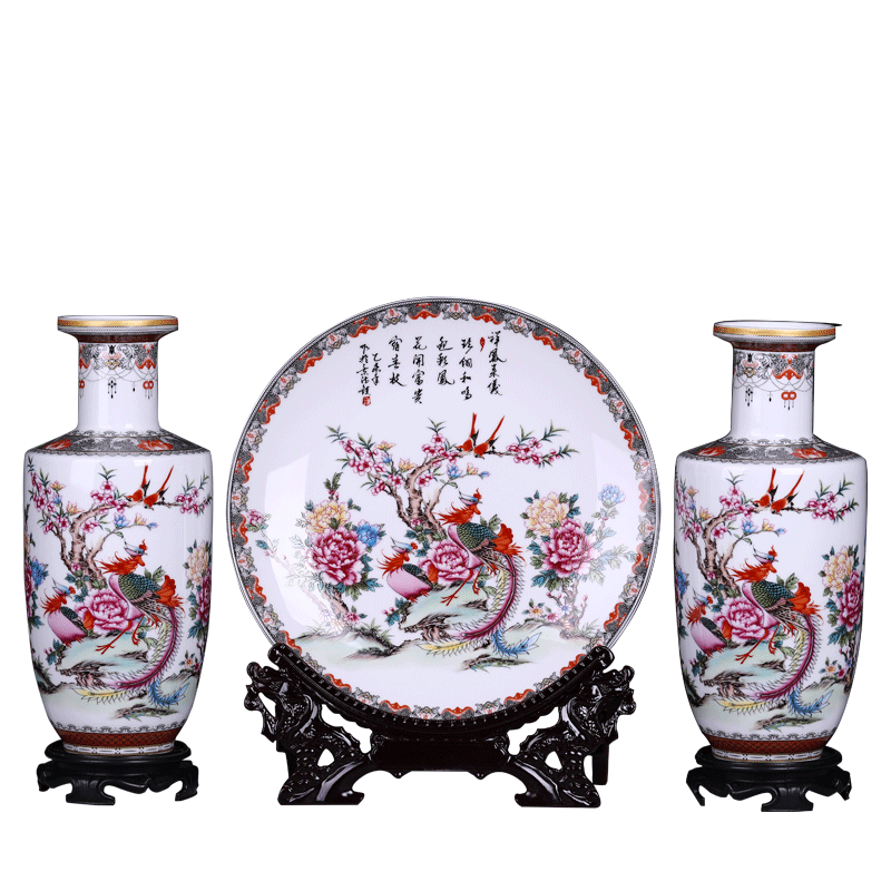 Jingdezhen ceramic three - piece vase furnishing articles TV ark type restoring ancient ways porcelain home decoration furnishing articles in the living room