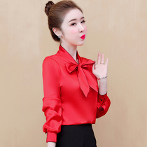 Chiffon shirt womens 2020 spring new red fashion very fairy European goods small shirt wild super fairy long-sleeved top