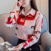 Chiffon shirt womens 2020 spring new fashion foreign style shirt womens printed very fairy shirt long-sleeved top