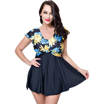 Mom swimsuit middle-aged and elderly female Conservative large size hot spring swimsuit fat mm200 kg belly belly big chest swimsuit