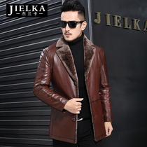 Fur-integrated mens dermis fur coat wool over the length of the wool Heinning leather straw coat macho thicken jacket