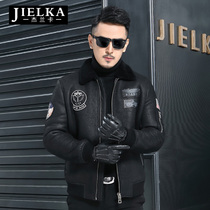 Hening original eco-fur integrated male wool top leather collar leather fur coat mens leather jacket Air Force Flying jacket