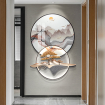 New Chinese living room entrance background wall decorative painting wall decoration decoration light luxury pendant 3D relief iron vertical