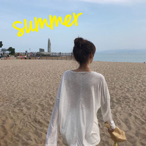 Korean version of chic long sleeve thin blouse women loose Hollow hot spring outside take swimsuit slim pullover long sleeve sunscreen