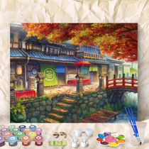 diy digital oil painting ancient scenery digital painting decompression hand-painted oil color painting living room decoration painting Japanese Tea House
