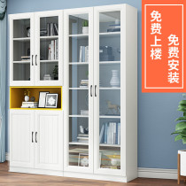 Solid wood bookcase floor-to-ceiling childrens locker integrated bookcase with glass door free combination storage cabinet bookshelf