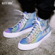 BLESSSHOEDemon Night Devil Summer Colorful Reflective Shoes Couples High-top Canvas Shoes Casual Shoes