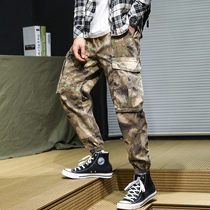 Autumn new camouflage overalls mens trend loose Yu Wenle Tide brand pants men Harlan casual tie pants