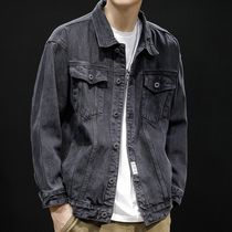 Black Cowboy Jacket Mens Spring Autumn 2022 New Handsome Gas Looser Big Code Han Edition Trend Plus Fattening Up Spring Tide