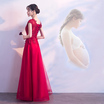 Wine red toast brides pregnant women 2021 new wedding dress women high waist belly back dress long