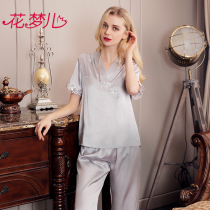 Silk pajamas female two-piece autumn and summer 100% silkworm silk women V collar pajamas short sleeve shorts home clothes