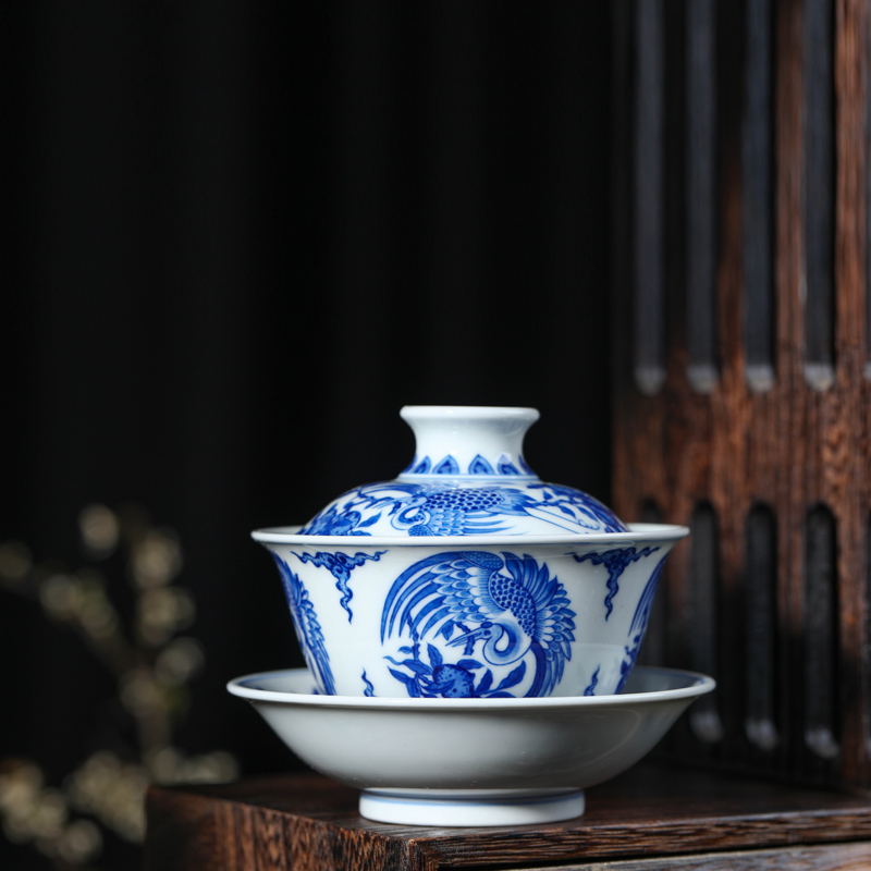 Treasure porcelain jingdezhen blue and white crane ShouYanNian tea maintain 5 head Lin tea set tea service manual painting