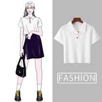2021 summer new item popular ins tide loose high waist short section umbilical top lapel polo shirt short sleeve t-shirt women