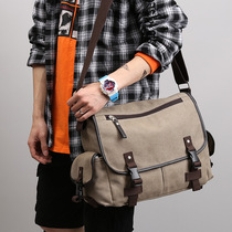 Mens shoulder shoulder bag vintage canvas shoulder bag fashion trend diagonal mens bag Student Book difference bag