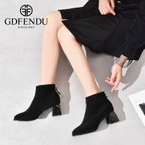 European station thick-heeled boots women frosted winter plus suede 2021 new high-heeled autumn and Korean version of Martin boots womens boots