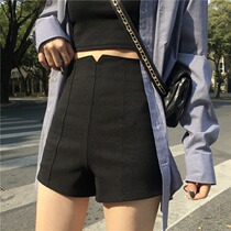 Stretch A- shaped wide-legged black shorts womens summer new high-waisted casual pants slim body slim hot pants