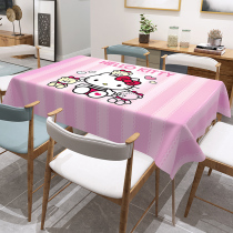 Cartoon kt cat tablecloth rectangular fabric tablecloth blended cotton and linen Japanese desk pink student children girl heart