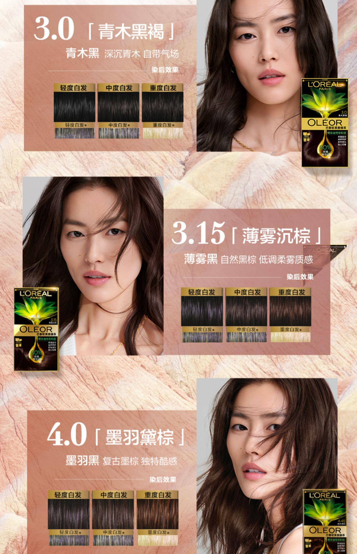 欧莱雅臻萃染发剂男女染发膏自然黑色遮白发植物精华油官方旗舰店