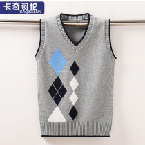 Boys vest sweater 2021 new spring and autumn childrens knitwear vest cotton children plus velvet thickened