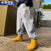 Boy casual pants autumn winter 2021 new children plus suede pants integrated suede CUHK boy sports pants boy winter clothing