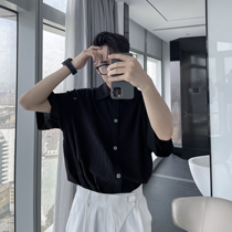 (VERA KANE) Korea ins simple light cooked wind pleated texture casual loose short-sleeved shirt hipster men