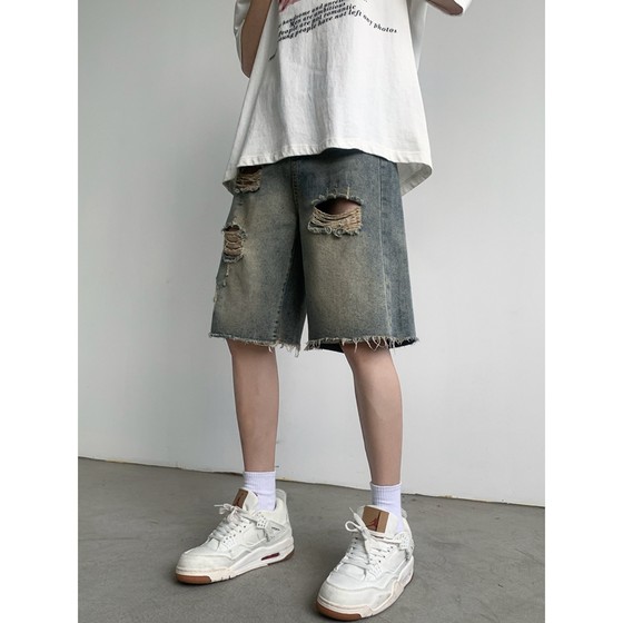 Summer ripped denim shorts, men's handsome retro washing, old pants design, niche hip -hop pants
Summer ripped denim shorts, men's handsome retro washing, old pants design, niche hip -hop pants