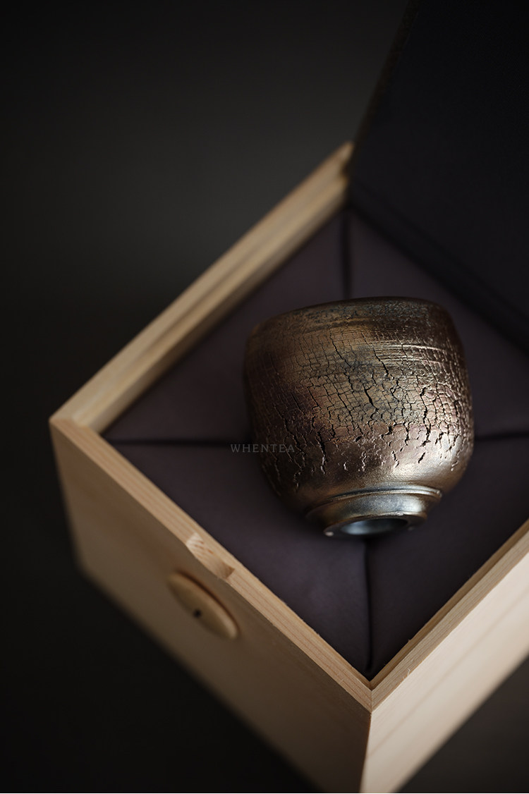 【孤品手作】柴烧茶杯 黑铁泥 银彩落灰 爆裂纹 手工拉胚 纯柴烧