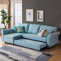 Chaise corner sofa bed Living room multi-functional foldable bed Small apartment type three-person removable and washable dual-use fabric sofa