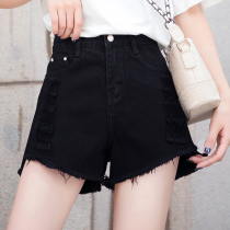 Black denim shorts womens 2020 new high waist slim wear burrs loose wide legs Net red hot pants summer