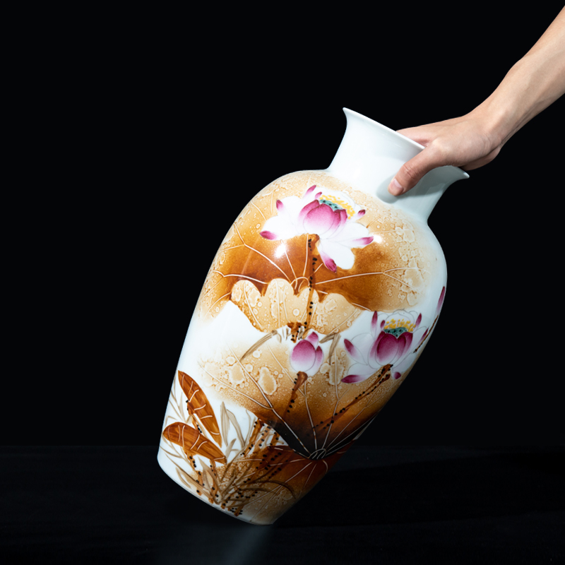 Master hand made lotus rhyme jingdezhen ceramics vase furnishing articles sitting room flower arranging dried flowers, home decoration arts and crafts