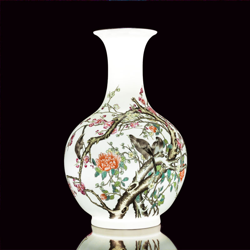 Jingdezhen ceramics hand - made powder enamel vase living room TV ark, flower adornment of Chinese style household furnishing articles