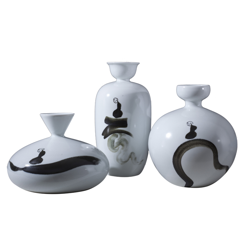 Jingdezhen ceramic hand - made vases, new Chinese style three - piece ink painting the living room TV cabinet desktop ornaments furnishing articles