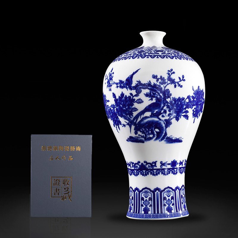 Jingdezhen ceramic antique hand - made of blue and white porcelain vase furnishing articles landscape general tea pot sitting room porch decoration