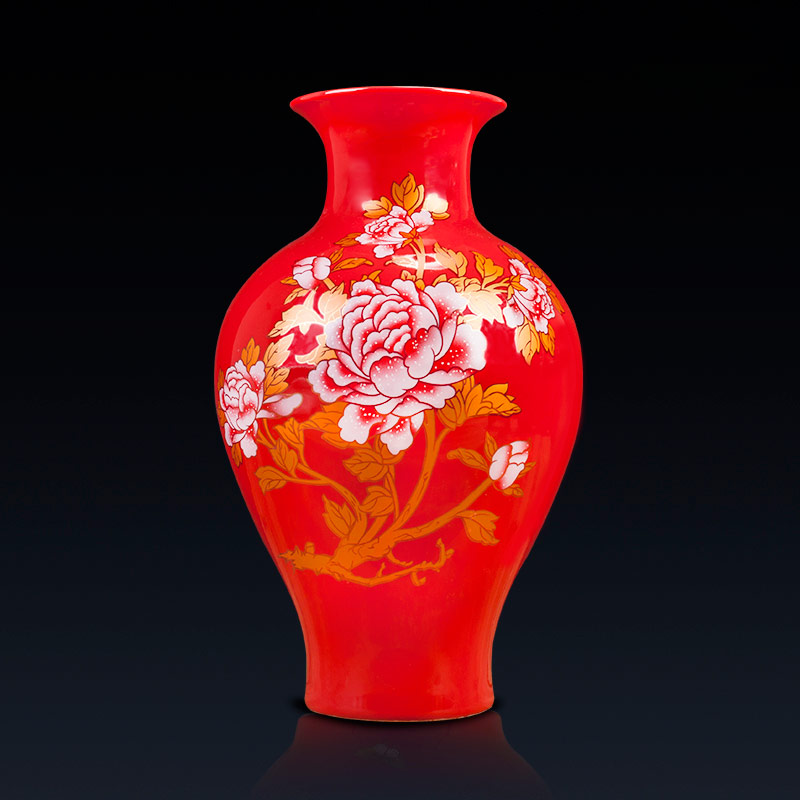 Jingdezhen ceramic vases, Chinese red furnishing articles sitting room porch flower arranging small porcelain decoration decoration household act the role ofing is tasted