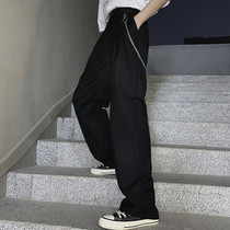 INSstuDios 21ss trendy dark black ensemble Lazy Wind 100 Hitch Pants Broadleg Casual Suit Pants Men and women