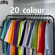 INSstudios Korea Ins Fall Trend Retro 100 lap pure cotton pure colour loose short sleeves T-shirt T-shirt