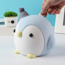 Meng Penguin plastic piggy bank ornaments cartoon anti-fall creative cute piggy bank large capacity Piggy Bank female Nordic Europe