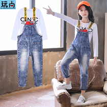 Girls cowboy pants set foreign style 2021 autumn clothes new childrens students loose sling