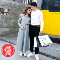 Maternity spring dress 2021 fashion item autumn and winter long sleeve out of spring long section knee nursing dual-use long dress