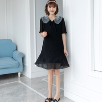 Pregnant women dress summer lapel solid color long skirt 2021 Korean version of new short sleeve pregnant women